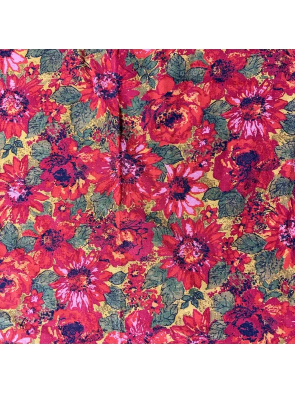Floral Tablecloth Handmade Mid Century Red Pink Green Flowers Vintage 64 x 45